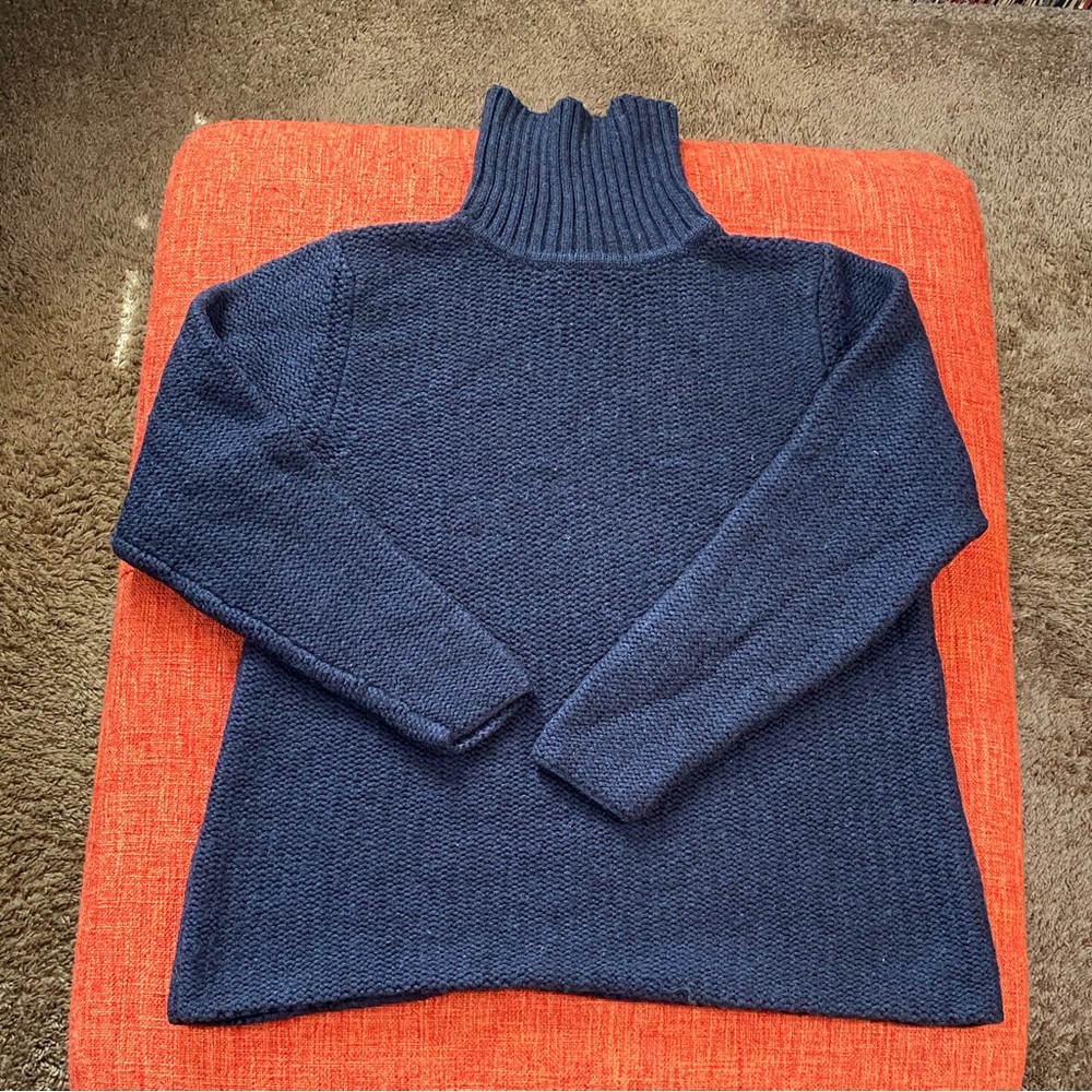 VTG 90s Eileen Fisher Navy Blue Wool Blend Knit Turtleneck Sweater